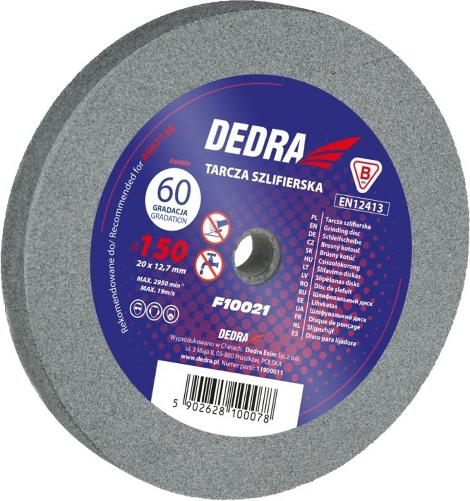 A grinding disc with its packaging label.