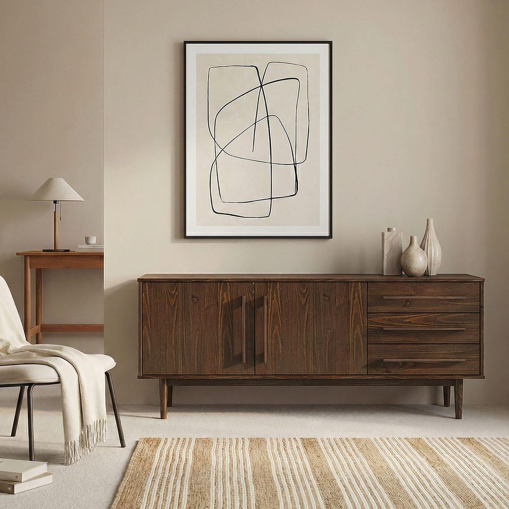 Sideboard TECCA mit 2 Türen und 3 Schubladen, Nussbaum Produktbild 