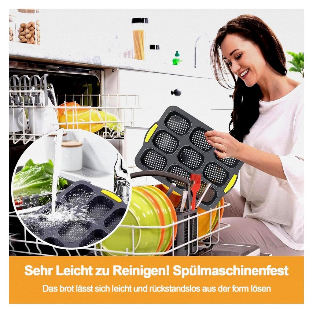 Brötchenbackform mit 9 Hohlräumen aus Silikon, Antihaft Backform für das Backen zu Hause