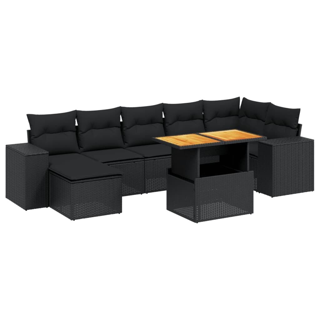 8-tlg. Garten-Sofagarnitur mit Kissen Schwarz Poly Rattan