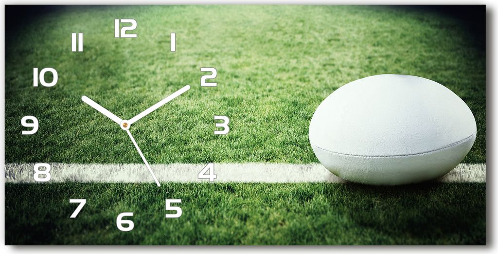 Wanduhr aus Glas – 60x30 cm - Glasbild - Glasuhr - Gehärtetes Glas - weisse-zeiger - Rugby Ball