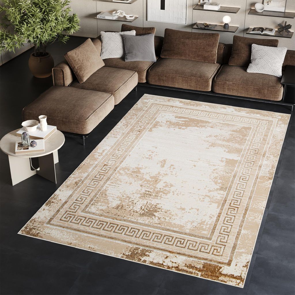 Tapiso Teppich ARES klassisch braun beige Wohnzimmer 200 x 300 cm