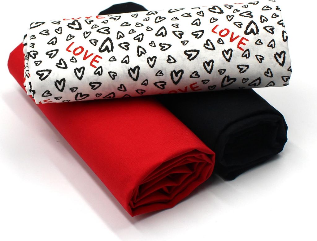 Herzen Set 13 Baumwollstoff Druck + 2x Baumwollstoff Uni je 0,5m Stoffpaket DIY Projekt