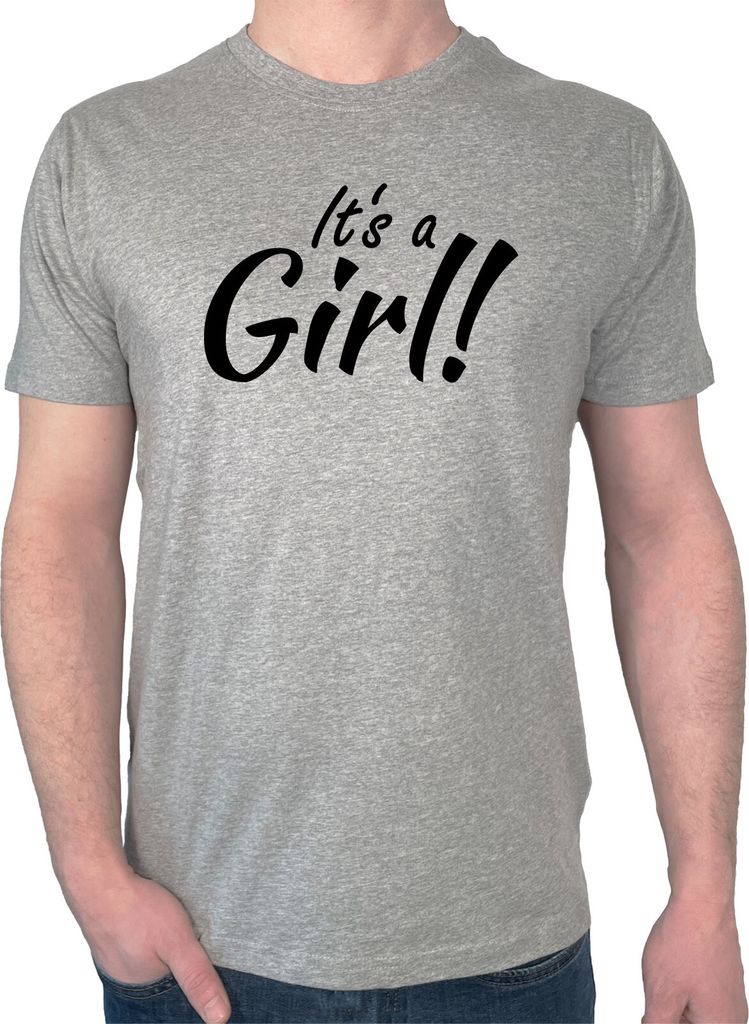 Huuraa Herren T-Shirt It`s a Girl! Schriftzug XXL Sport Grey Bio Baumwolle Fairtrade Herrenshirt Geschenkidee