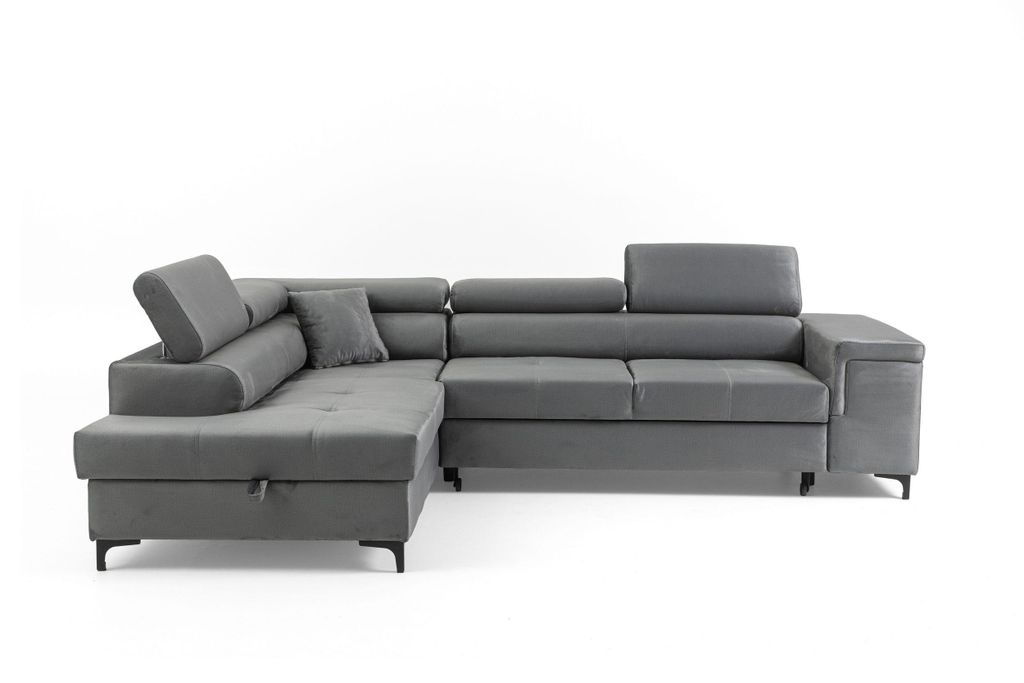 NEXT COLLECTION Ecksofa WILLIAM mit Bettkasten,Dekokissen, verstellbaren Kopfstützen, Metallfüßen, mit Schalffunktion, Graphit, Links