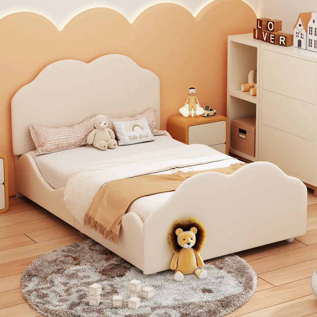 Fortuna Lai Lit rembourré 90x200 cm avec cadre à balustrade nuage beige