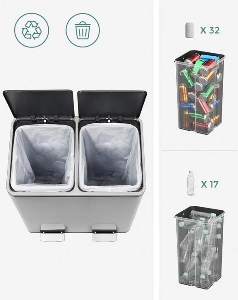 Système de tri sélectif 2 compartiments 48L pour cuisine moderne - 3