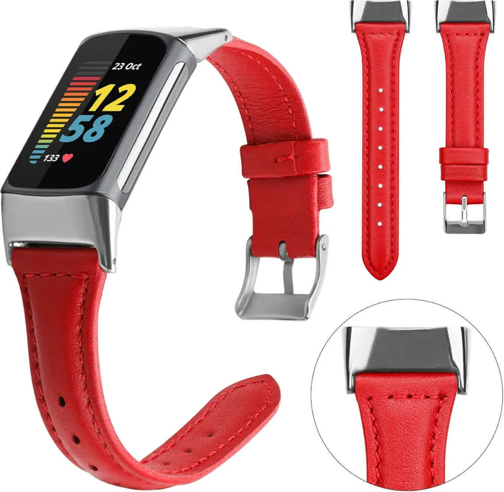 Cinturino Pelle Rosso Fitbit Charge 5/6 Accessori | Look Premium S