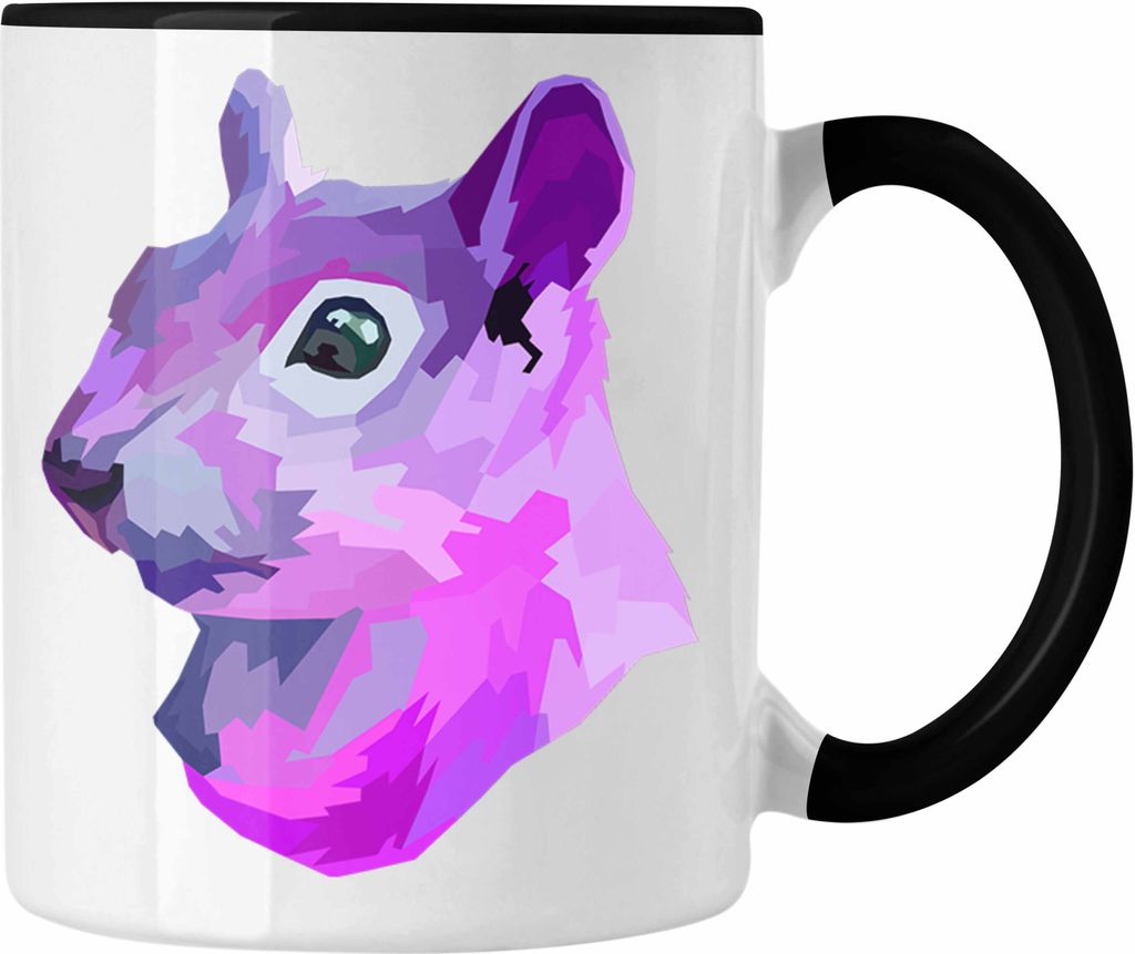 Trendation - Eichhörnchen Tasse Polygon Grafik Geschenk (Schwarz)