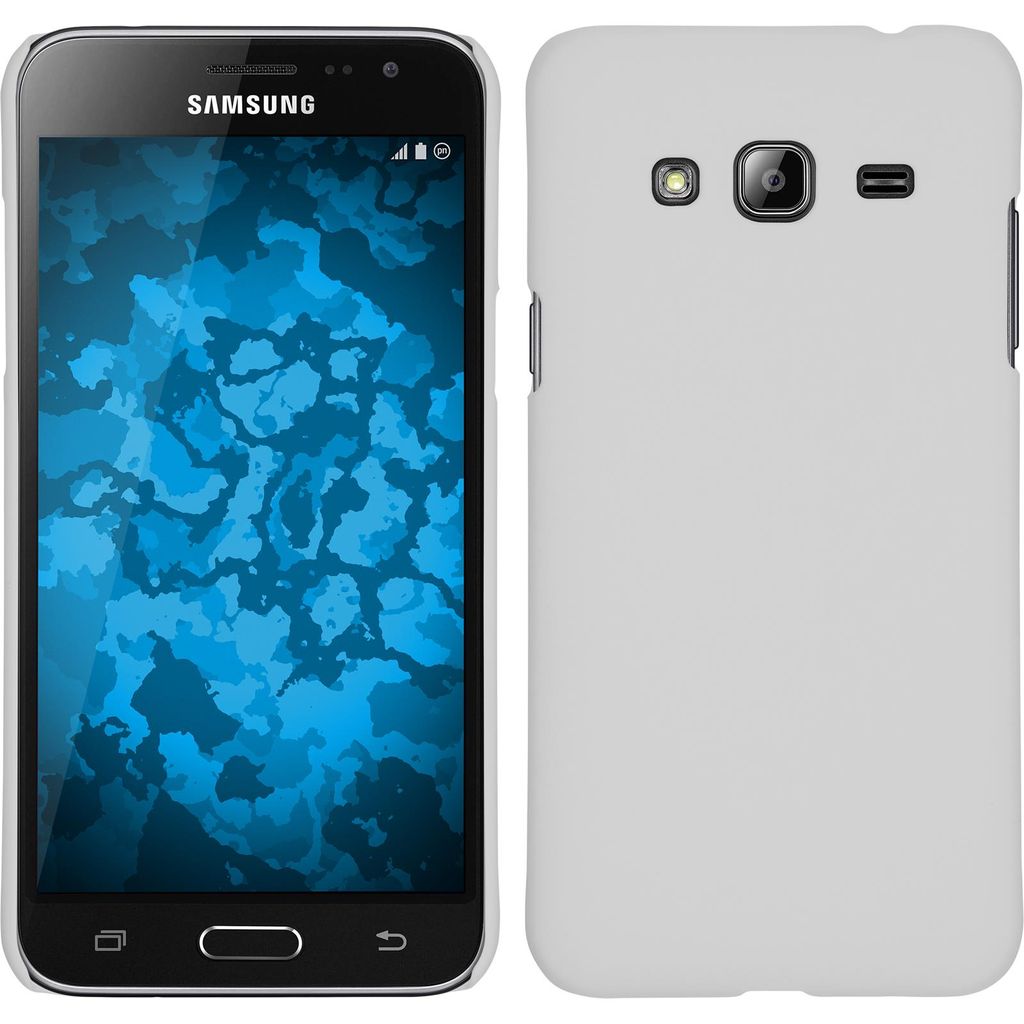 PhoneNatic Case kompatibel mit Samsung Galaxy J3 - Hülle weiß gummiert Hard-case + 2 Schutzfolien