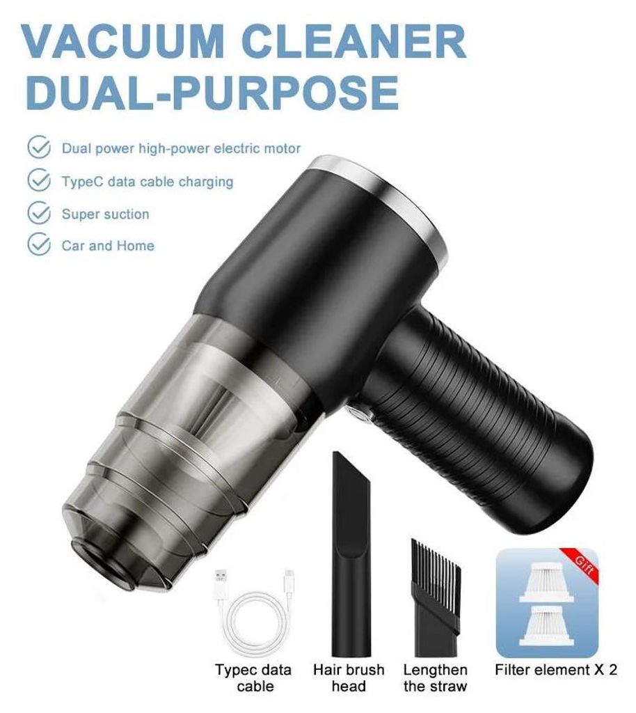 Auto Handstaubsauger - Kabellos - USB-Aufladung 5 V - 60 W Leistung - HEPA-Filter - Fugendüse & Bürste - Akkulaufzeit 1 h - Schwarz