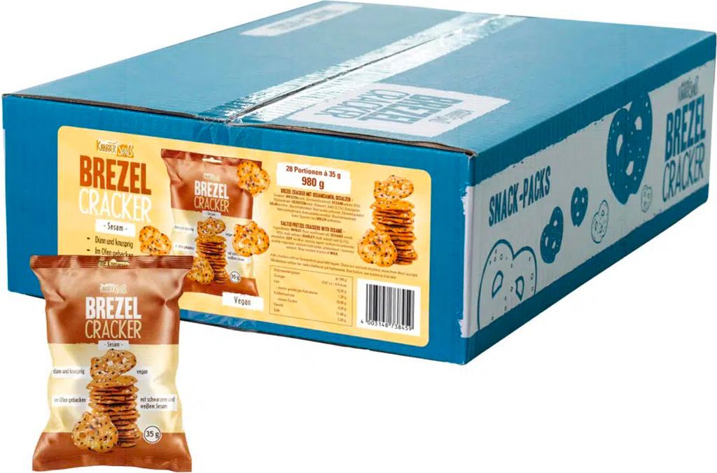 Hellma Brezel Cracker Sesam bestreut mit Salz und Sesam 28x35g