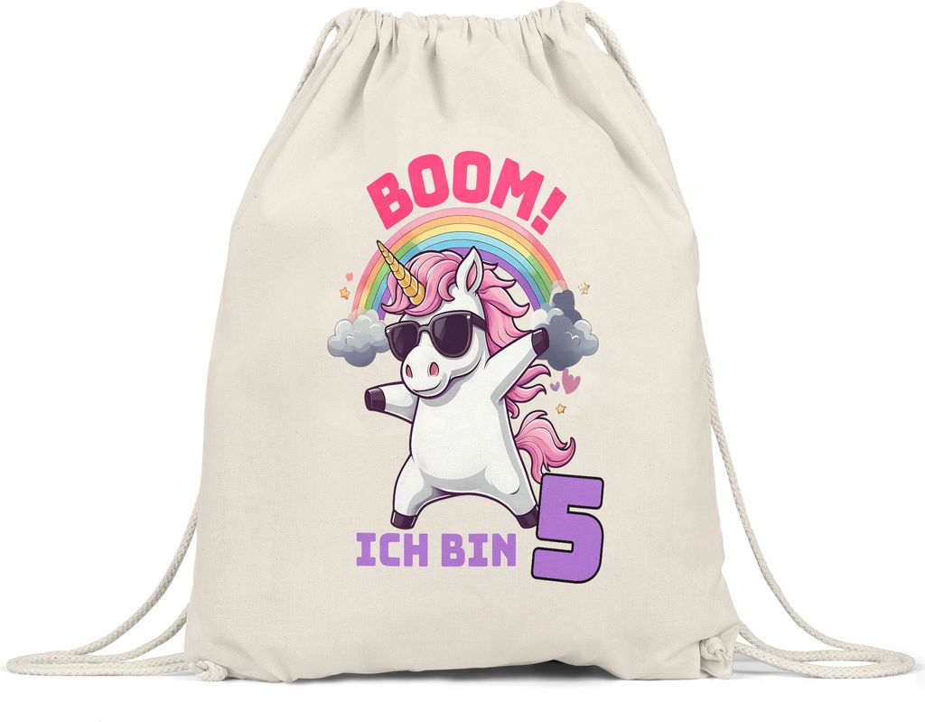 Boom Ich Bin 5 Turnbeutel Kindergeburtstag Einhorn Geschenk Party Dabbing Regenbogen Spaß