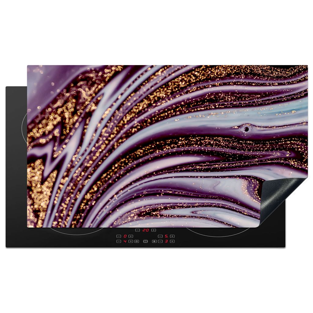 KitchenYeah Herdabdeckplatte Marmor - Rosa - Gold - Glitter - Marmoroptik - Luxus , 90x52cm, Küche Deko, Glaskeramikkochfeld Herdabdeckung, Abde...