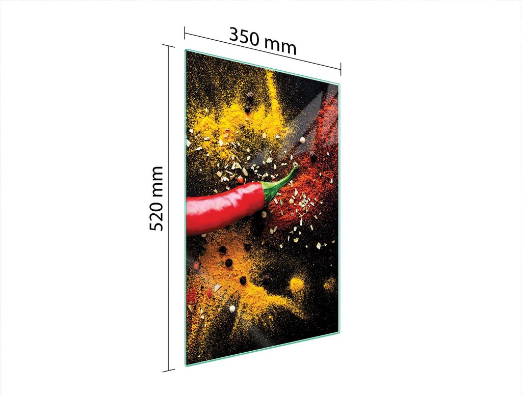 Herdabdeckplatte 35x52 Glaskeramikfeld Abdeckung Spritzschutz Glasplatte Deko Schneidebrett Chilli Bunt