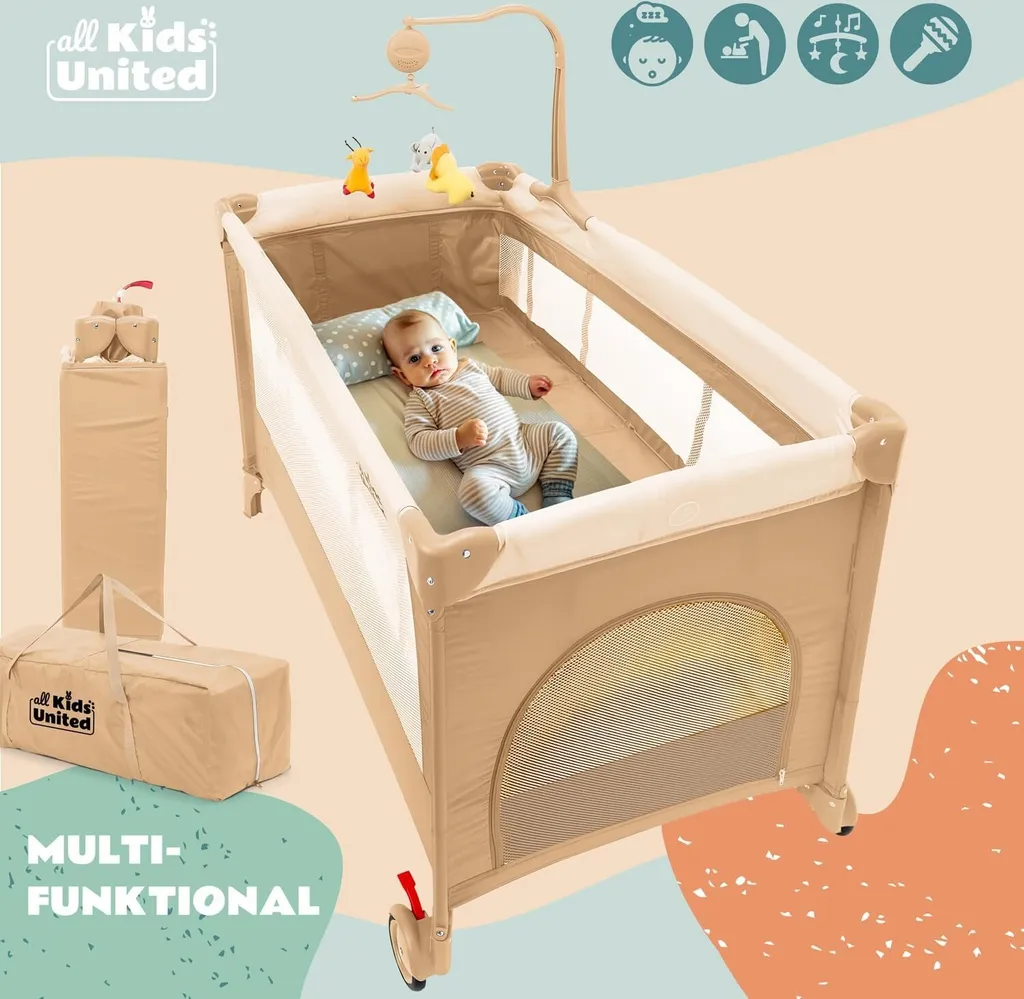 Lit de voyage bébé beige pour vacances - Lit d'appoint pliable Deluxe