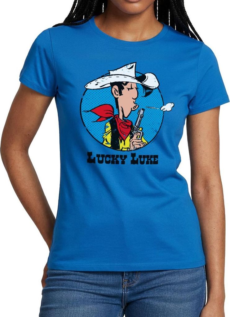 Spreadshirt Lucky Luke mit Pistole Frauen T-Shirt, M, Royalblau