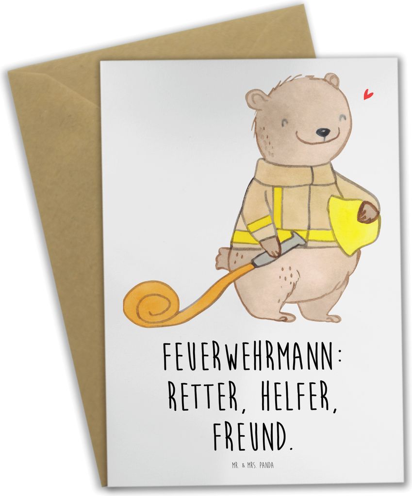 Mr. & Mrs. Panda Grußkarte Feuerwehrmann Rettungsheld - Weiß - Geschenk, Wertschätzung, hochzeitskarten, Geschenkidee, Gemeinschaft, Aufmerksamk...