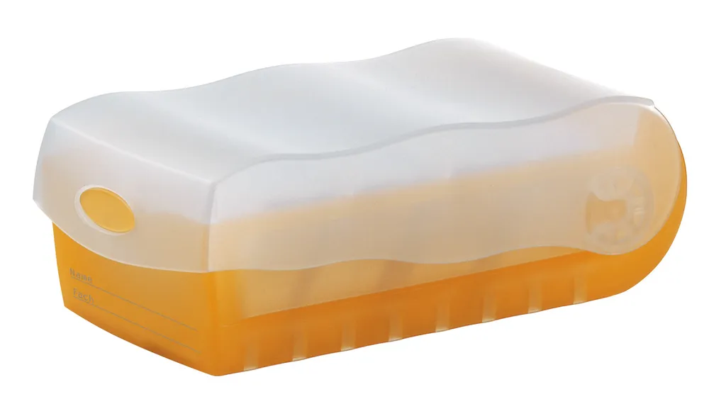 Boîte de fiches pédagogiques A7 CROCO orange avec socle téléphone