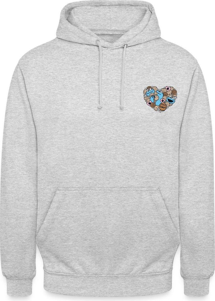 Spreadshirt Sesamstraße Design Herz Mit Krümelmonster Uni Hoodie, XL, Hellgrau meliert