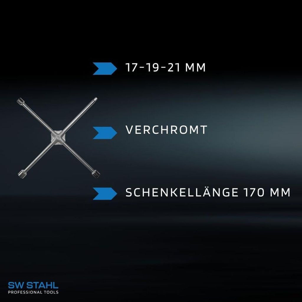 SW-Stahl 02100L Radkreuzschlüssel, 1/2", 17-19-21 mm