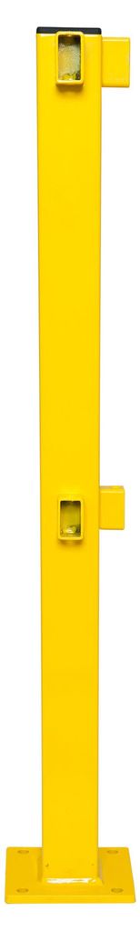 Rammschutzgeländer, Eckpfosten 90 Grad für Hand- und Knielauf, 70x70 mm, Höhe 1000 mm, gelb kunststoffbeschichtet