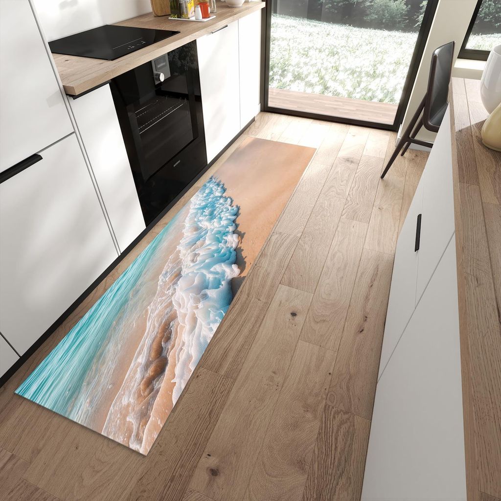 Küchenteppich 60x240cm rutschfest & abwischbar PVC Läufer - Strand Surf Wellen
