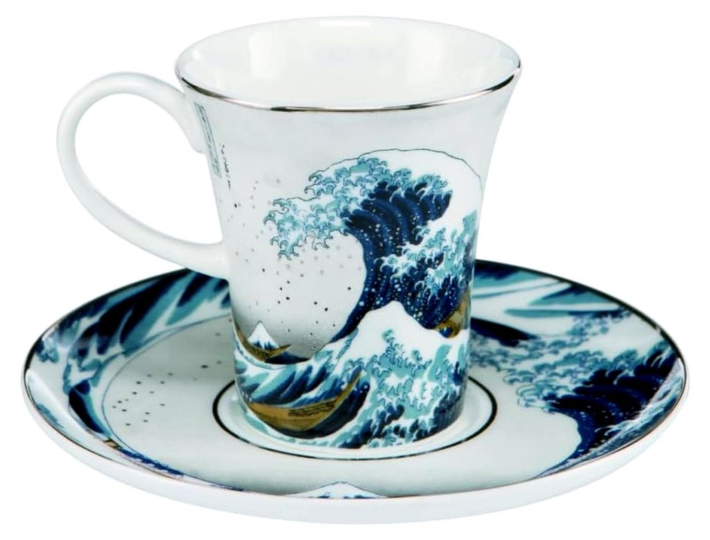 Hokusai Espressotasse mit Untertasse aus Fine Bone China - Die Welle II, Maße: 12cm x 12cm x 7,5cm