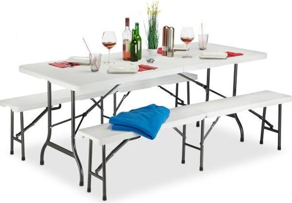 Klappbares Gartenmöbelset weiß wetterbeständig aus Kunststoff und Metall 97.5x80.5cm