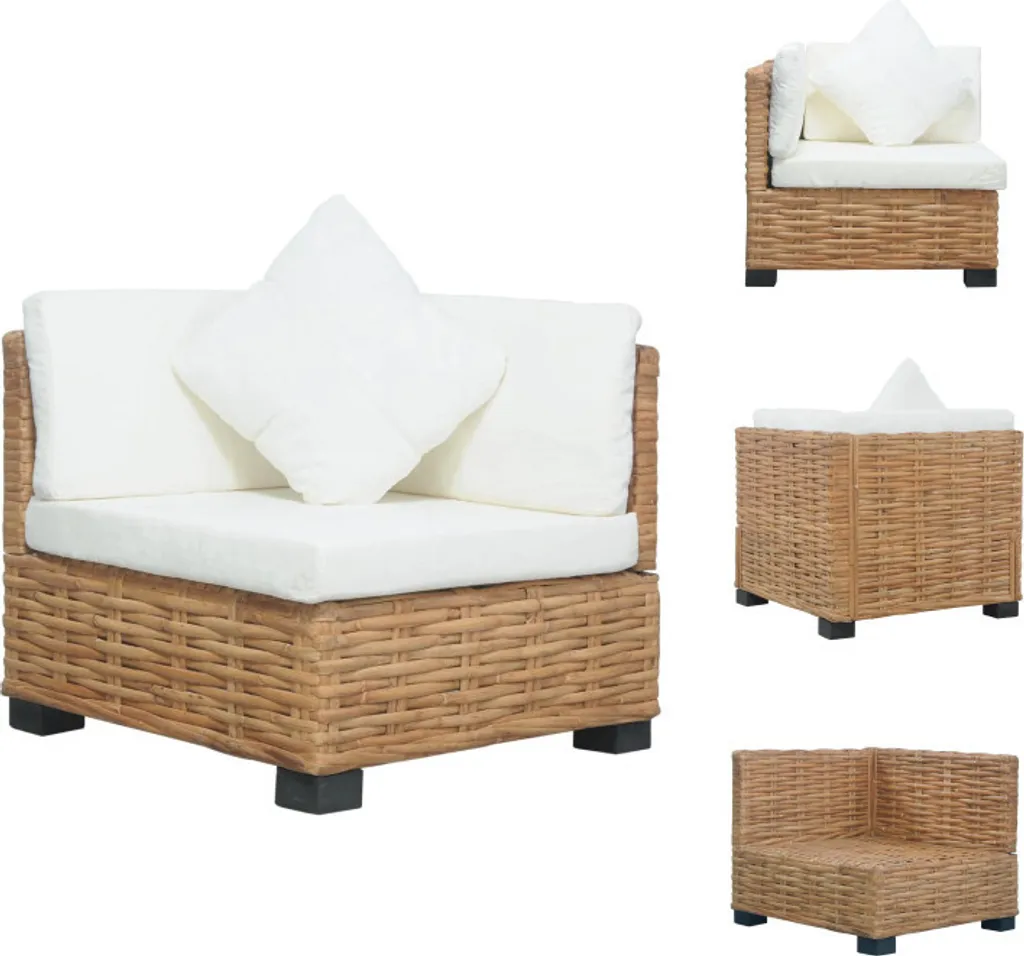 Canapé d'angle vidaXL en rotin naturel avec coussins pour le jardin