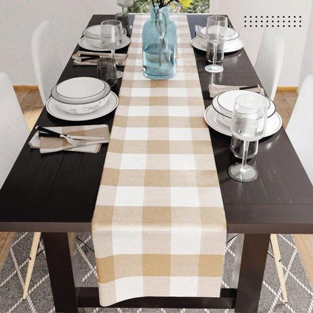 Beige Katoenen Tafelloper 32x230 cm, Machinewasbar, Dauerhaft