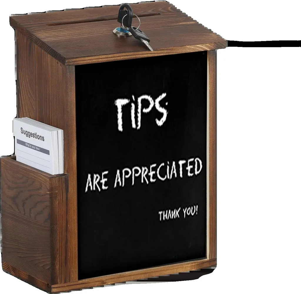 Boîte à dons murale marron avec serrure de sécurité et tableau d'affichage