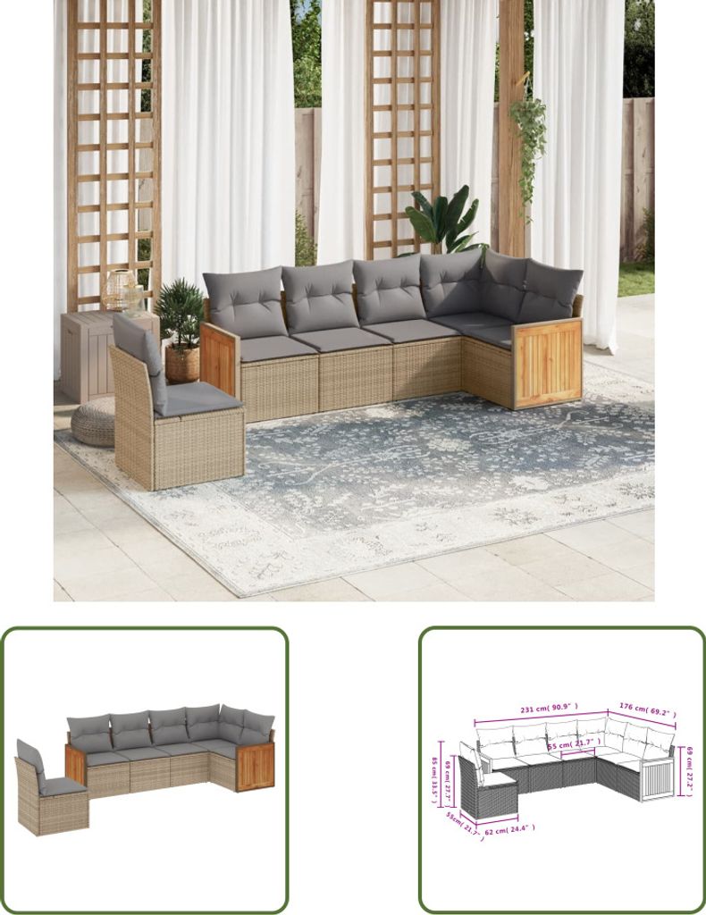The Living Store 6-tlg. Garten-Sofagarnitur mit Kissen Beige Poly Rattan
