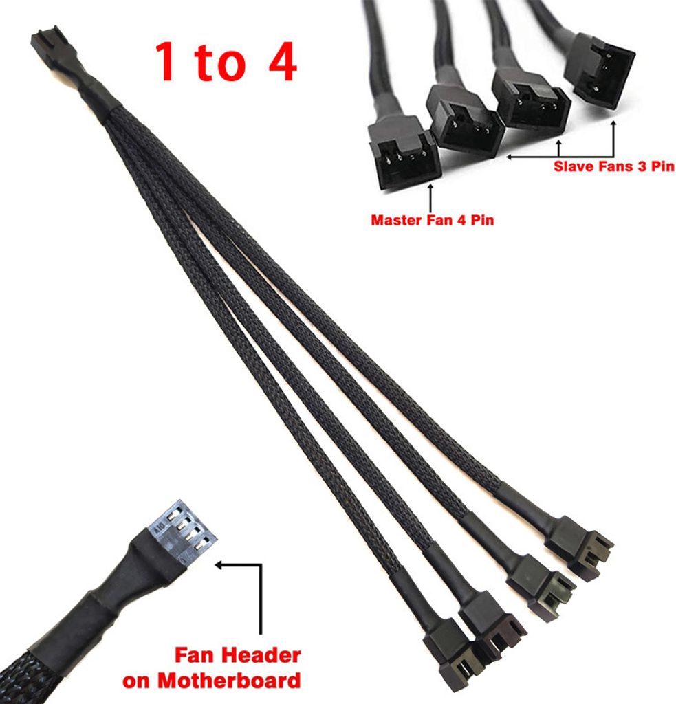 Lüfter Verteiler Splitter 1x Buchse 4x Stecker PWM Y Kabel 4 PIN Adapter