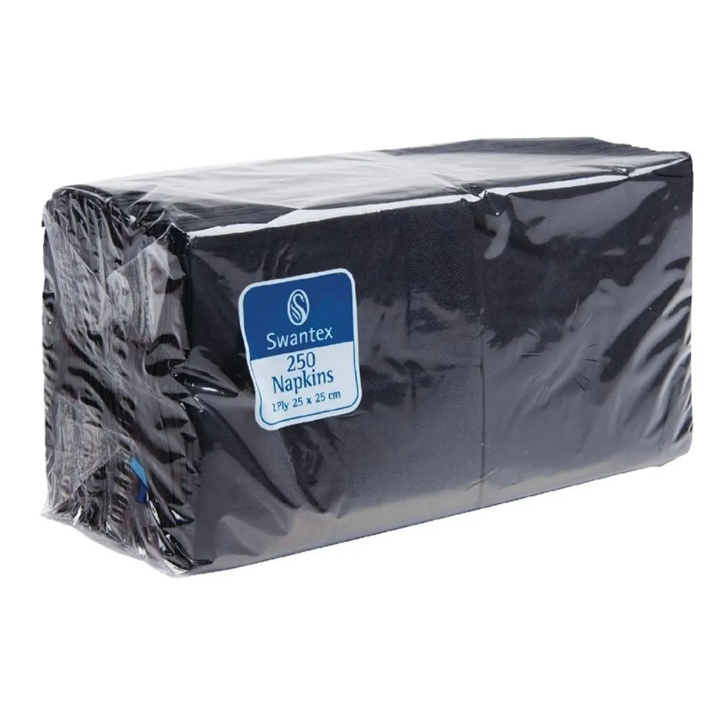 Serviettes cocktail noires 25 cm résistantes et absorbantes - 2000pcs