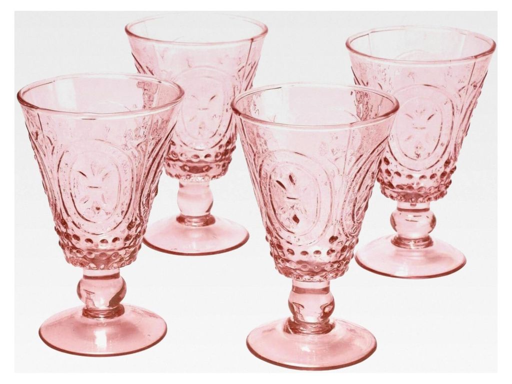 Weingläser 4er Set Sarton, mit dekorativem Reliefmuster, klassische Form, robust, Tischaccessoires, Glas, rosa