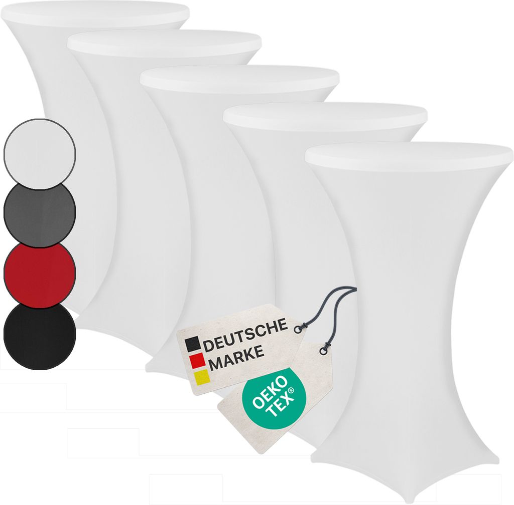 NYVI Stehtischhusse NYVIGala Weiß Ø 70-75 cm - 5er Set - Elastische Premium Stretchhussen für gängige Bistrotische & Stehtische - Dehnbarer Tis...