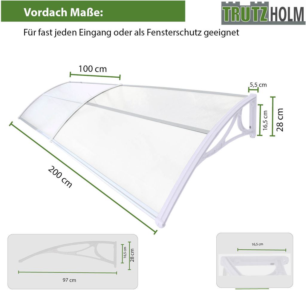 Vordach Haustur 200 X 100