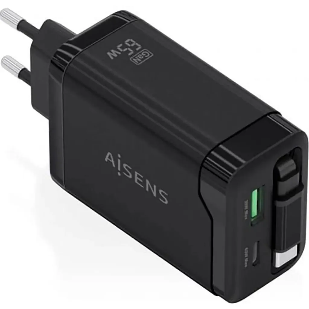 Chargeur 65W AISENS ASCH-65W3P071-BK : Fini les Prises Encombrées en Noir