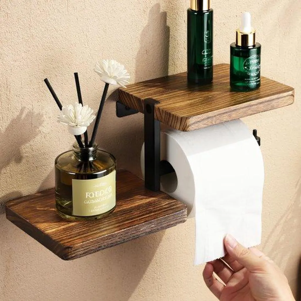 Porte-rouleau papier toilette bois réglable vintage mural bi-position