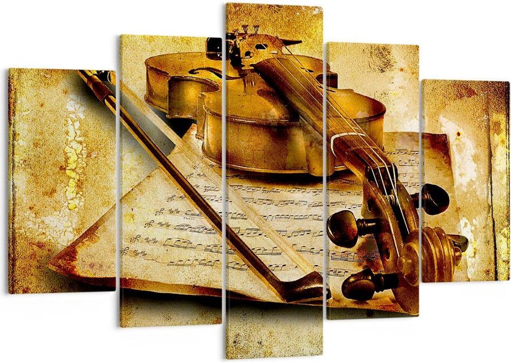 Bild auf Leinwand - Leinwandbild - Violine Instrument Notizen - 150x100cm - Wand Bild - Wanddeko - Leinwanddruck - Bilder - Kunstdruck - Wanddekora...
