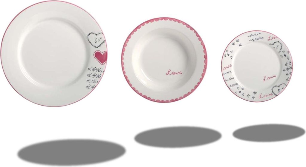 Set mit 18 Tellern zum Thema erste Liebe