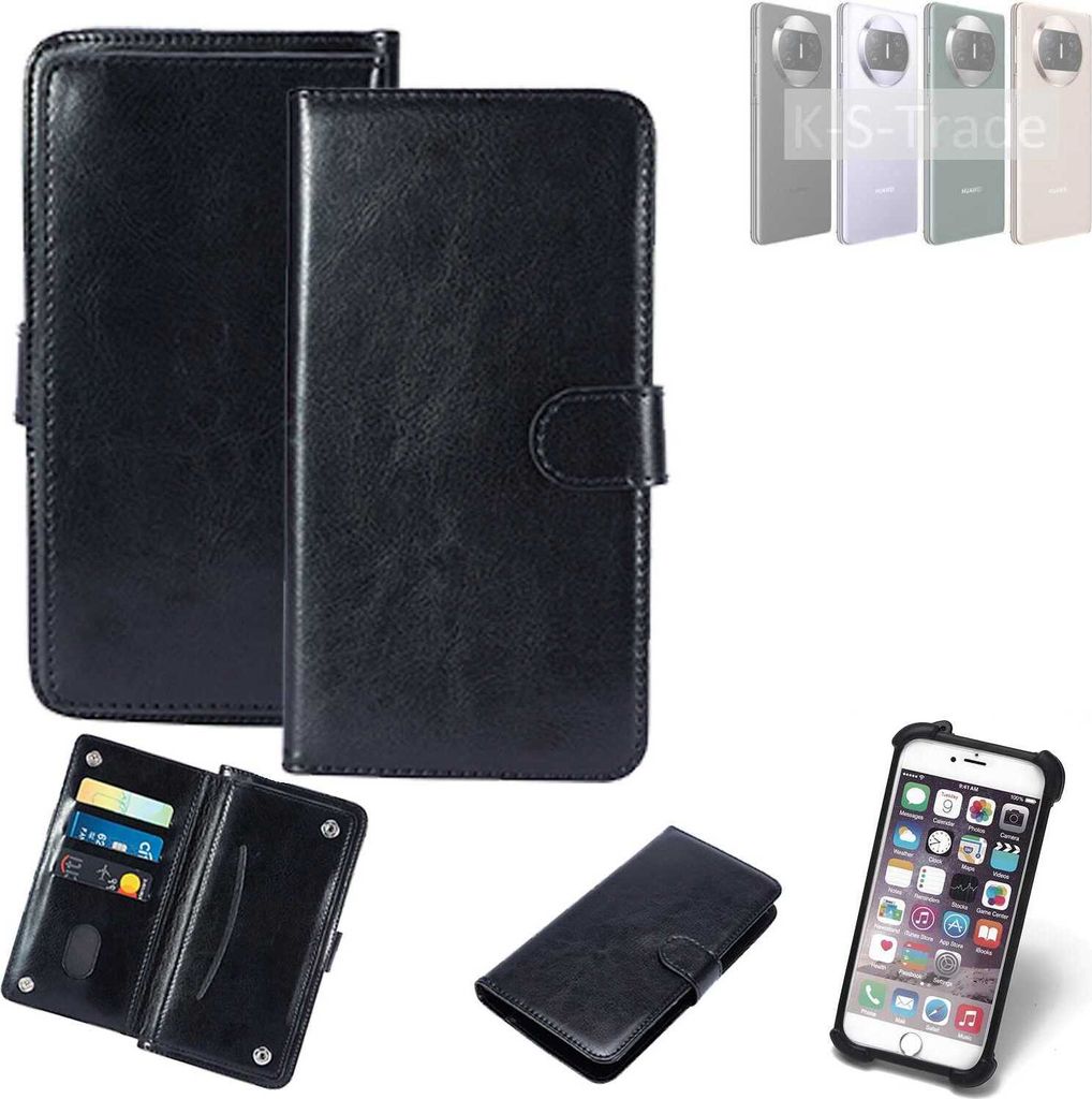 K-S-Trade 360° Hülle kompatibel mit Huawei Mate X3 schwarz Kunstleder Case BookCase WalletCase Kunstlederederhülle Handyhülle, Rundumschutz Bumper