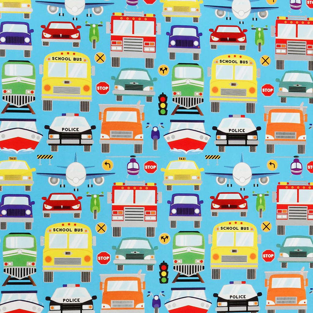 Geschenkpapier Fahrzeuge Motiv 70cm x 2m Rolle Blau / Bunt Produktbild 