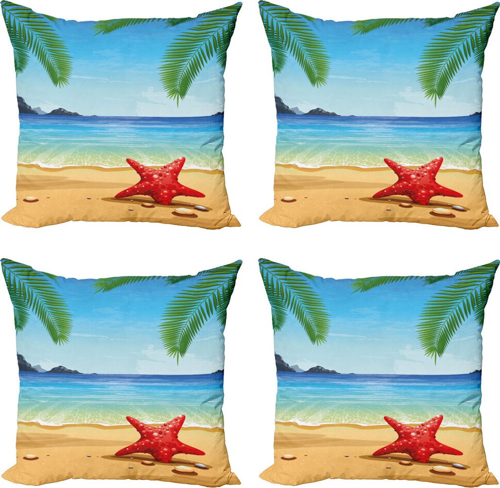 ABAKUHAUS Strand Kissenbezug Set (4 Stück), Seestern aufwändiger Entwurf, Moderner Doppelseitiger Digitaldruck, 60 cm x 60 cm, Mehrfarbig