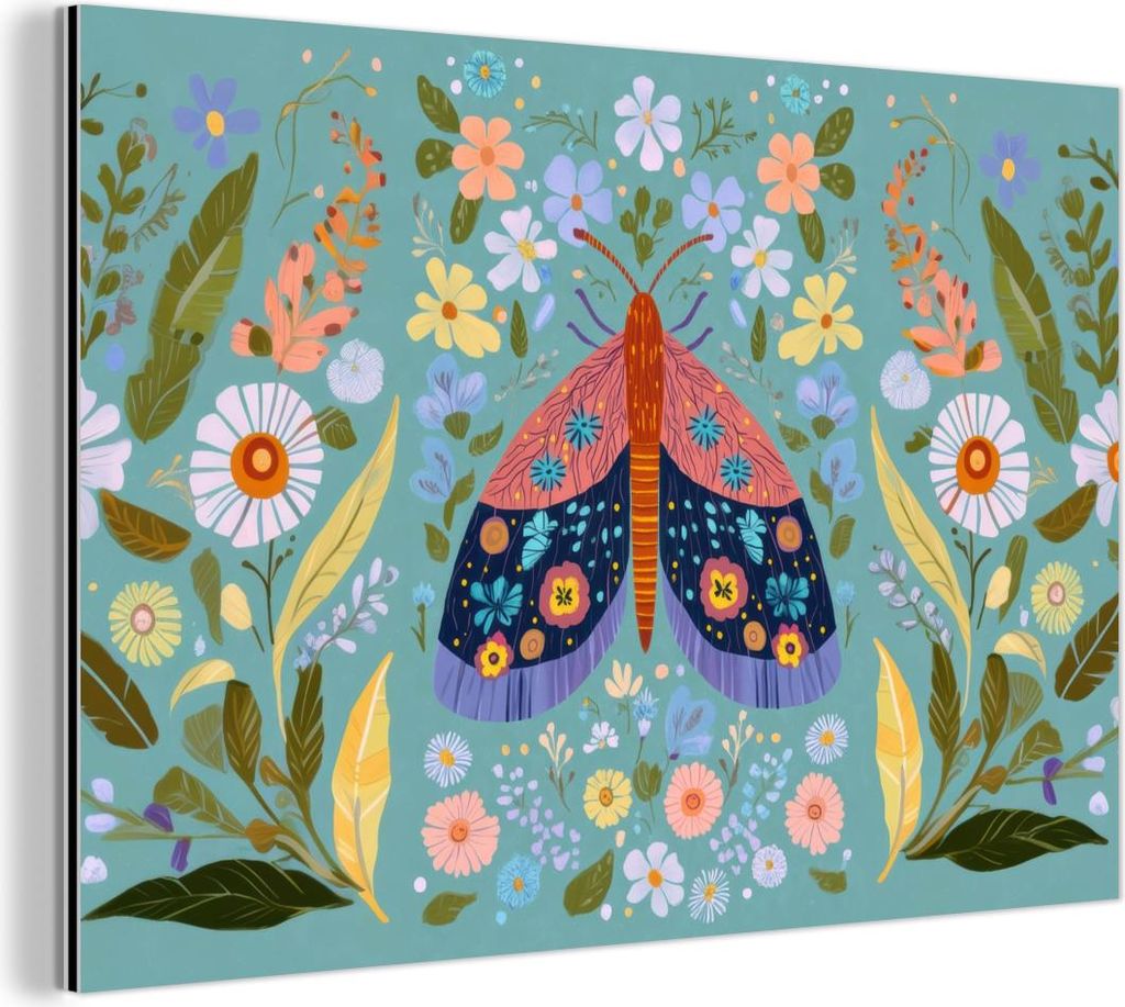 MuchoWow Wanddekoration Metall Metallbild Wandkunst 120x80 cm Schmetterling - Ornamental - Blumen - Blätter MuchoWow Aluminium Gemälde - Alu Bild