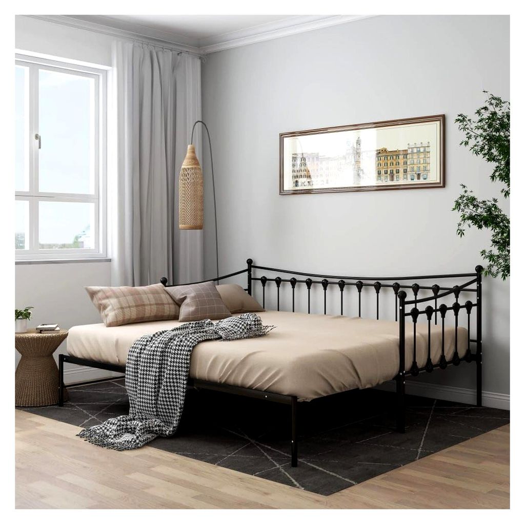 Ausziehbares Bettgestell schwarz Metall 90x200 cm