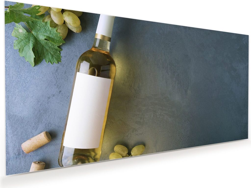 Glasbild Wandbild Flasche Weisswein 110x55cm in XXL für Wohnzimmer, Schlafzimmer, Badezimmer, Flur