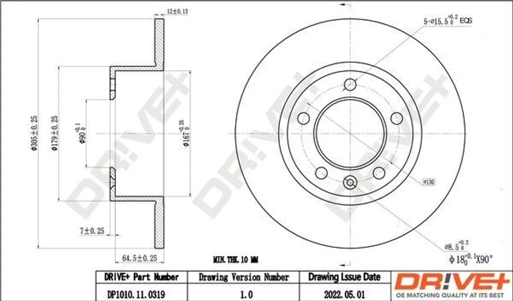 Disque de frein arrière Dr!ve+ DP1010 anti-vibration Movano B OE 4419362