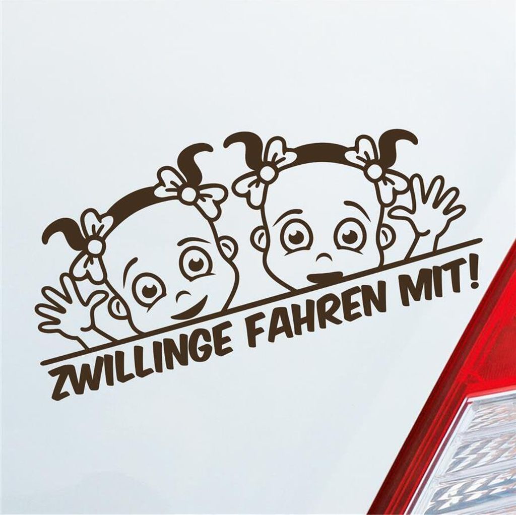 Auto Aufkleber Zwillinge fahren mit! Kids 29x13 cm Braun Sticker Heckscheibenaufkleber